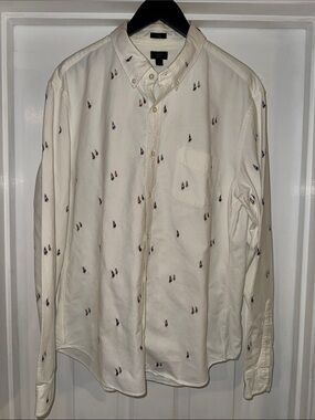 J. Crew Cream Button-Down Shirt with Micro Sailboat Embroidery